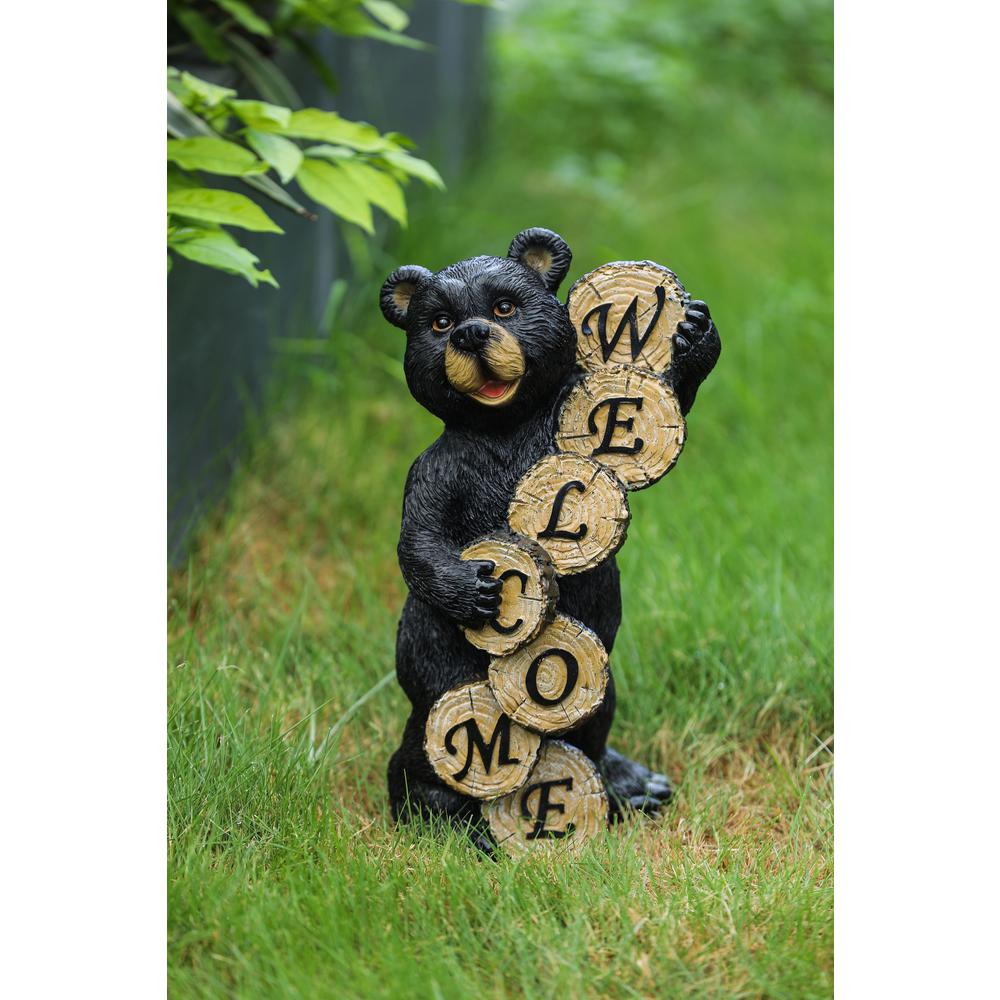 Black Resin Welcome Bear Statue. Picture 7