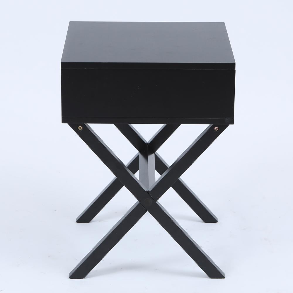 Black X-Leg Accent End Table with Storage. Picture 4