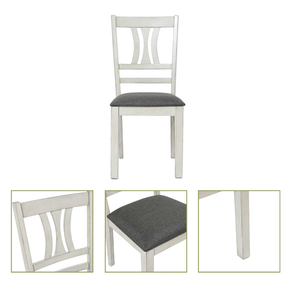 Distressed White Rubberwood and Gray Upholstered  Seat Dining Chair, Set of 2. Picture 5