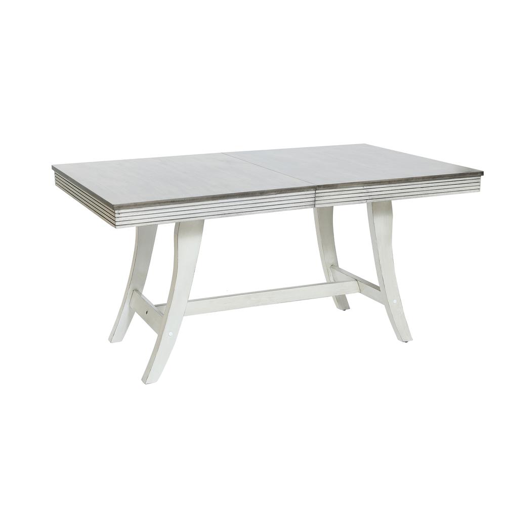 76" Rectangular Distressed Off White and Rubberwood Expandable Dining Table. Picture 5