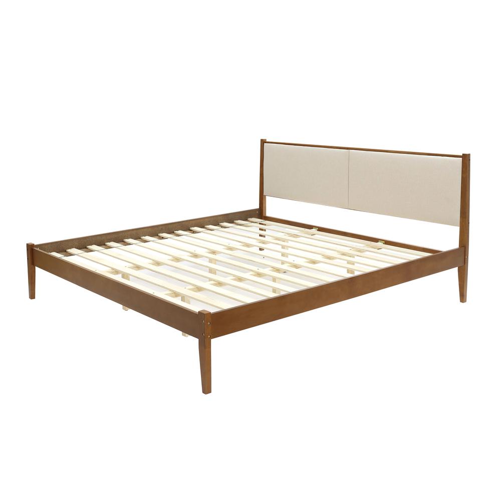 Modern Beige Upholstered Headboard and Wood Frame Platform Bed Set, King. Picture 2