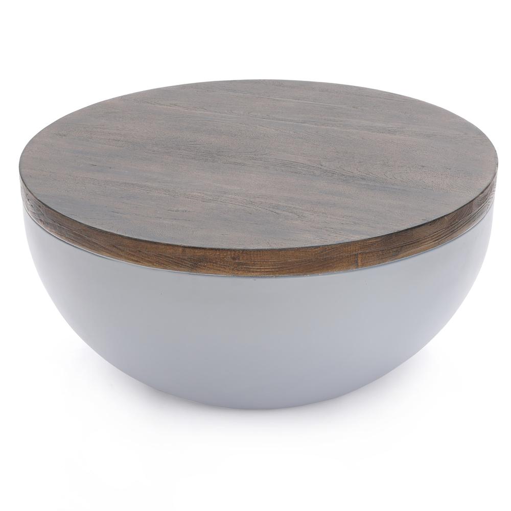 Gray and Brown MgO Round Coffee Table, Indoors and Outdoors. Picture 3