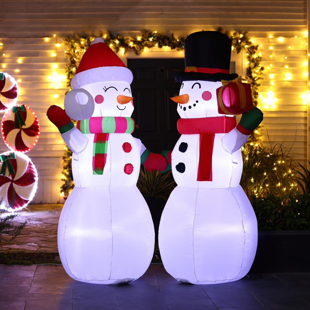 6Ft Snowman Couple Inflatable with LED Lights. Picture 3