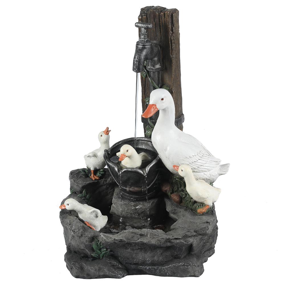 Resin Duck Family Outdoor Patio Fountain. Picture 1