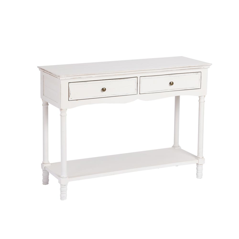 LuxenHome White Wood 2-Drawer Storage Console Table. Picture 5