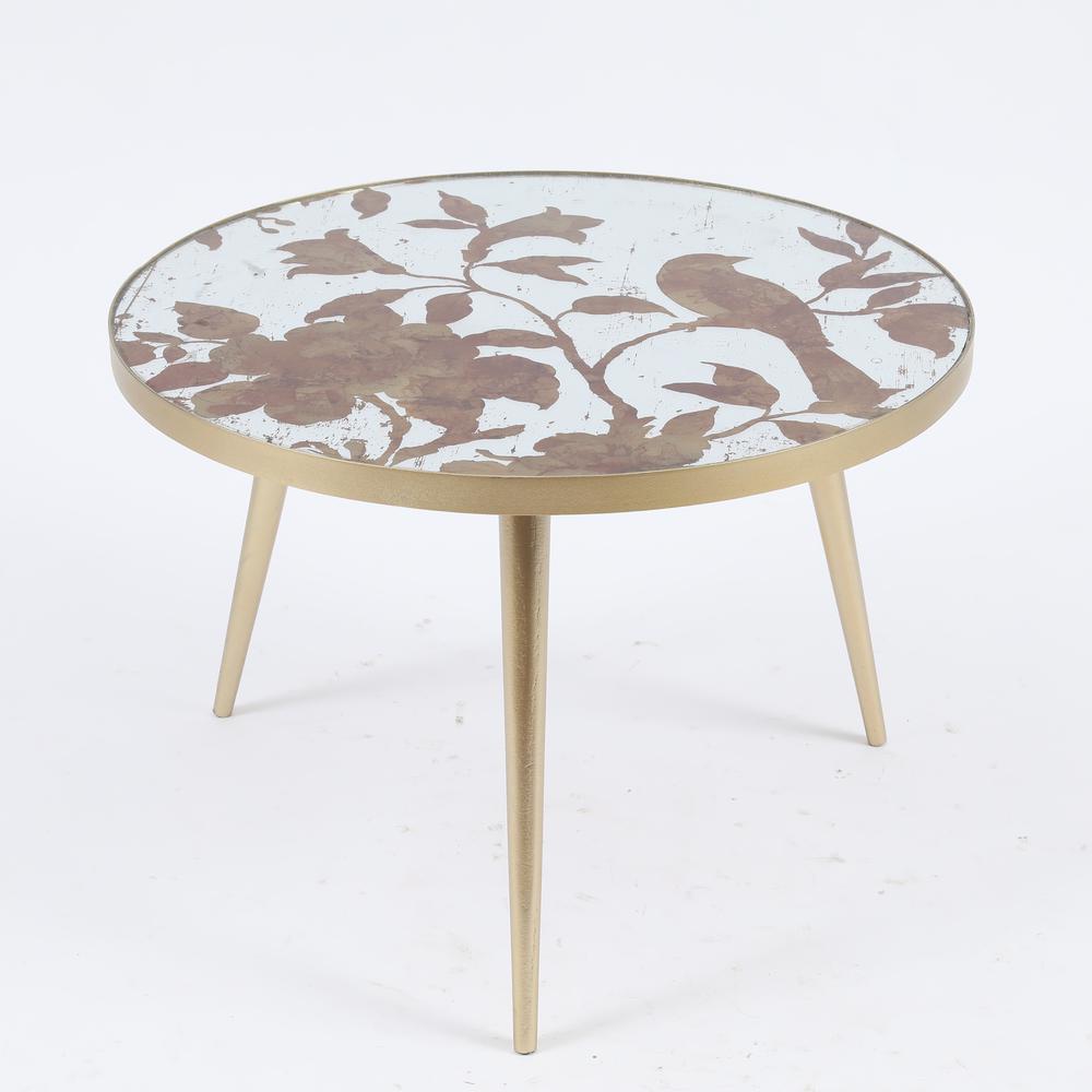Metal and Mirror Bird Accent Table. Picture 1