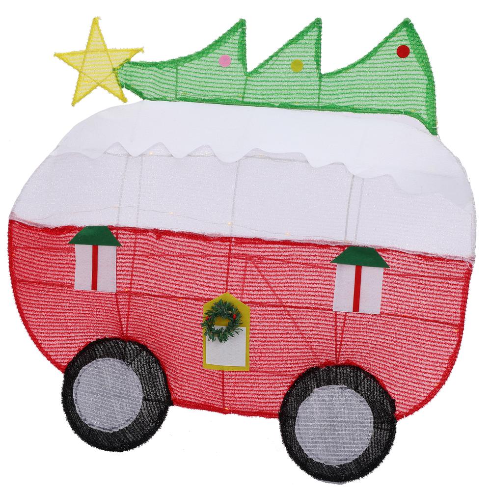 Red and White Camper with Tree Lighted Indoor Outdoor Holiday Decoration. Picture 6
