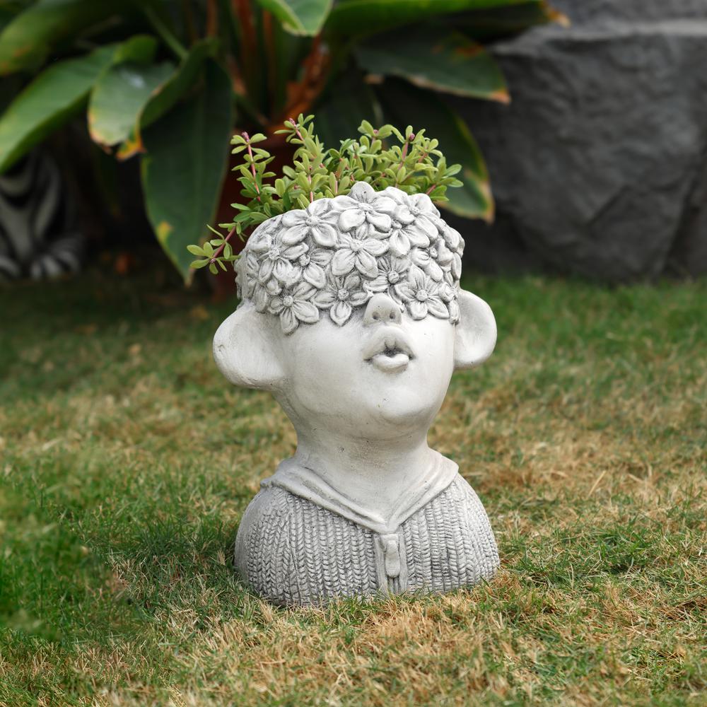 LuxenHome Gray MgO Kissing Flower Child Bust Planter. Picture 2