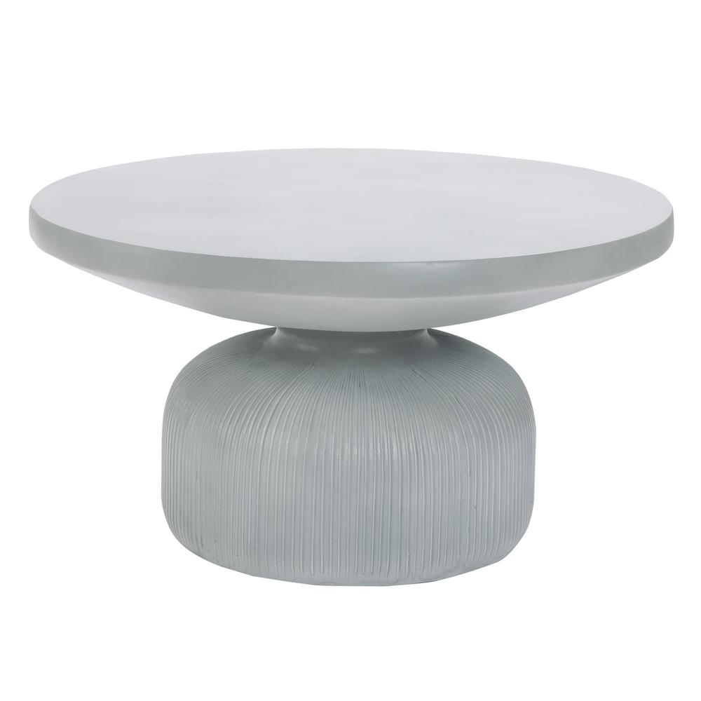 Light Gray MgO Indoor and Outdoor Round Coffee Table. Picture 1