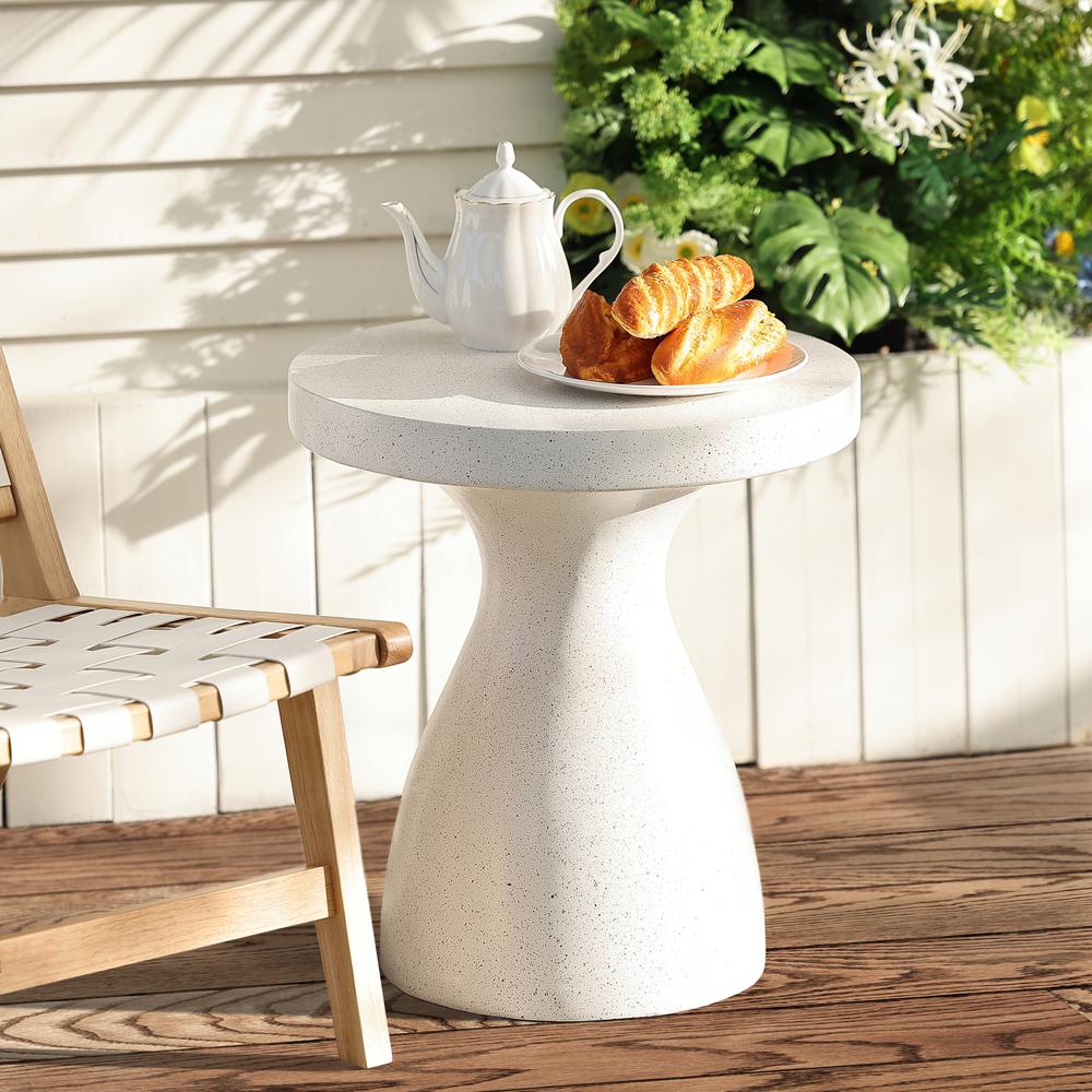 White and Speckled Gray MgO 20" Round Outdoor Side Table. Picture 2