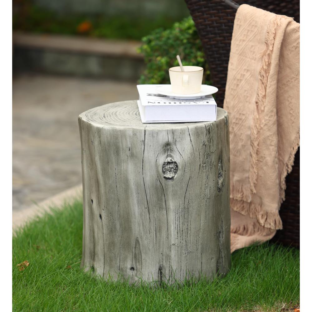 Gray Faux Wood MgO Indoor and Outdoor Side Table. Picture 2