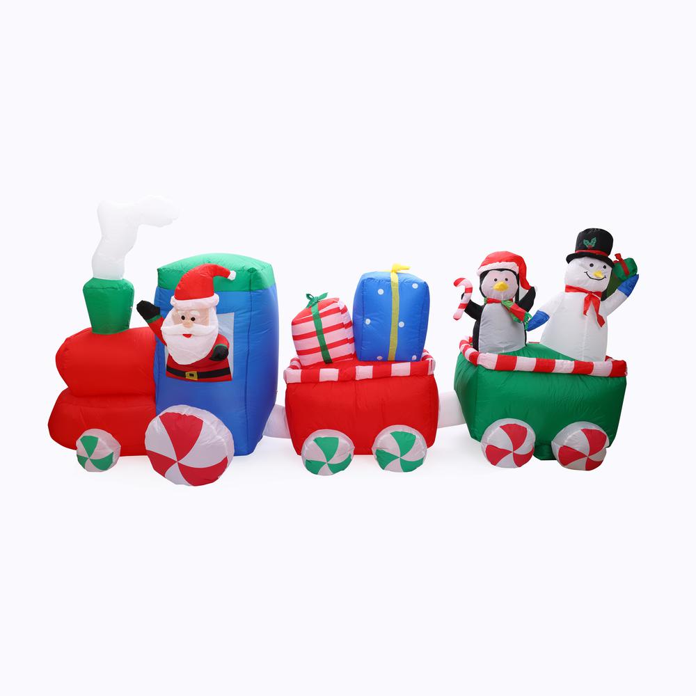 12Ft Santa Snowman Train Inflatable with LED Lights. Picture 1