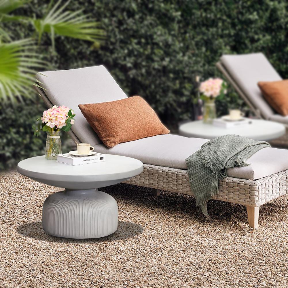 Light Gray MgO Indoor and Outdoor Round Coffee Table. Picture 11