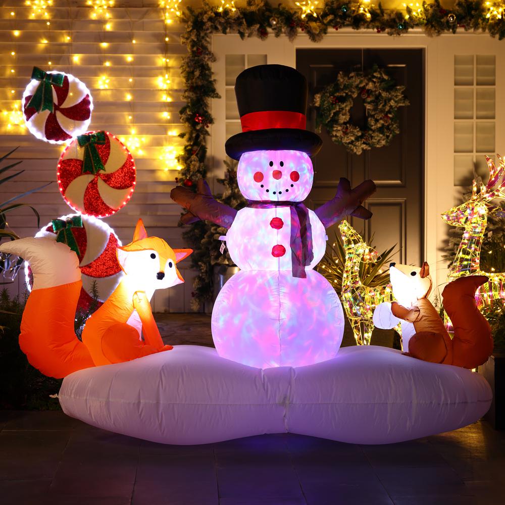 6Ft Snowman with Fox and Squirrel Inflatable with Multi-Color Disco Lights. Picture 2