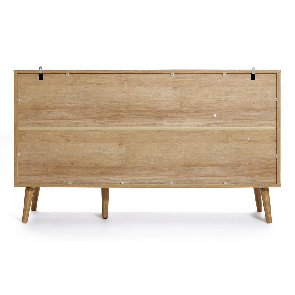47.2" Wide 3-Door Rattan Light Oak Finish Wood Sideboard Cabinet. Picture 5