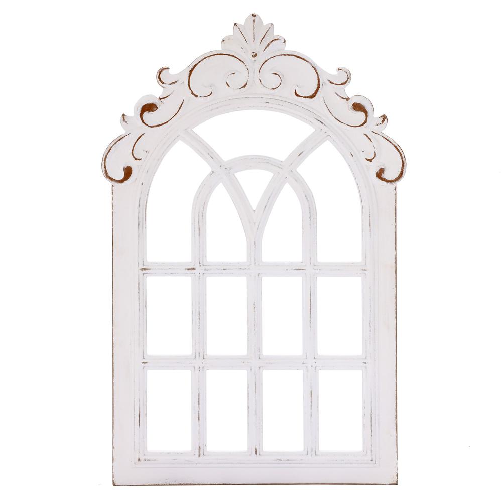 Distressed White Vintage Arched Window Wood Wall Decor. The main picture.