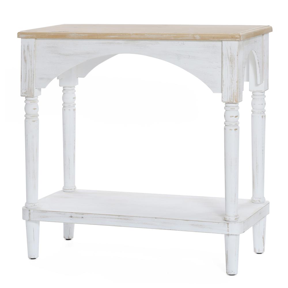 Farmhouse White and Natural Wood Single Shelf Console Table. Picture 8