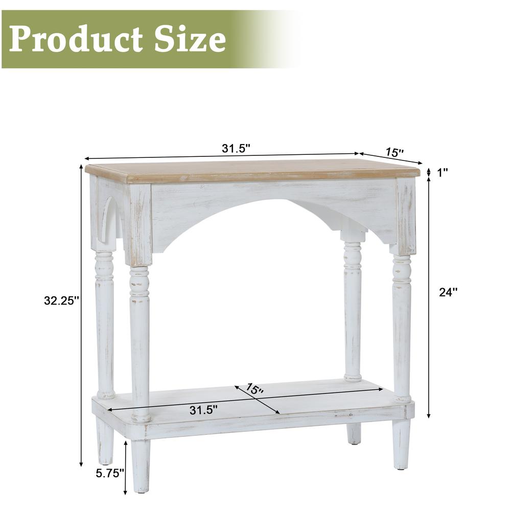 Farmhouse White and Natural Wood Single Shelf Console Table. Picture 14