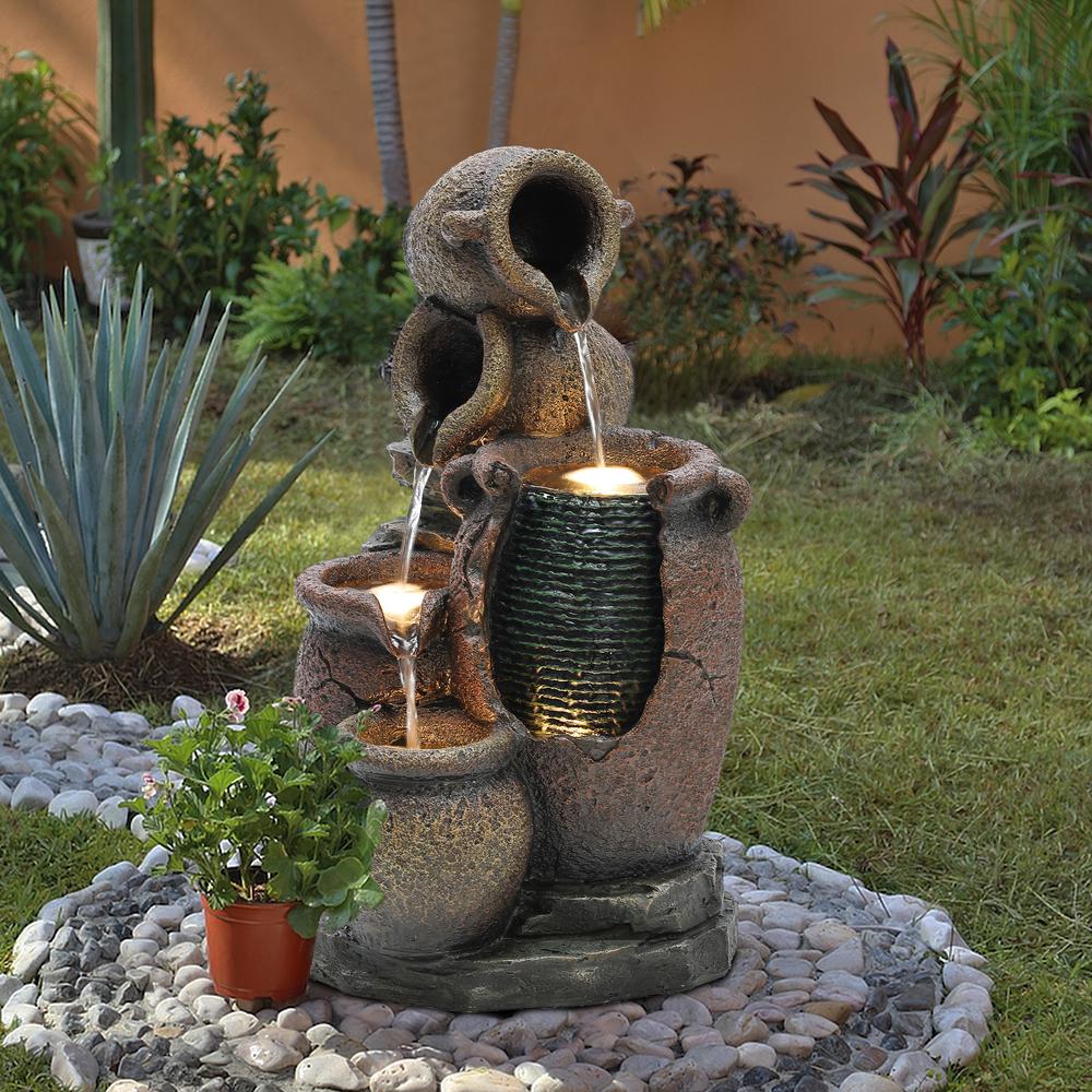 Rustic Brown Urns Resin Outdoor Fountain with LED Lights. Picture 5