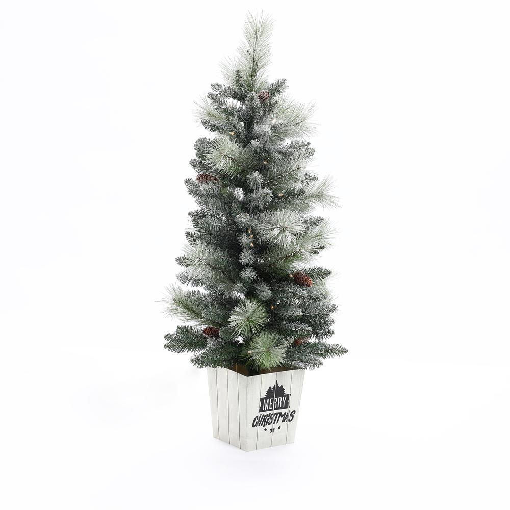 4Ft Pre-Lit LED Artificial Flocked Pine Christmas Tree with Pine Cones and Square Pot. Picture 6