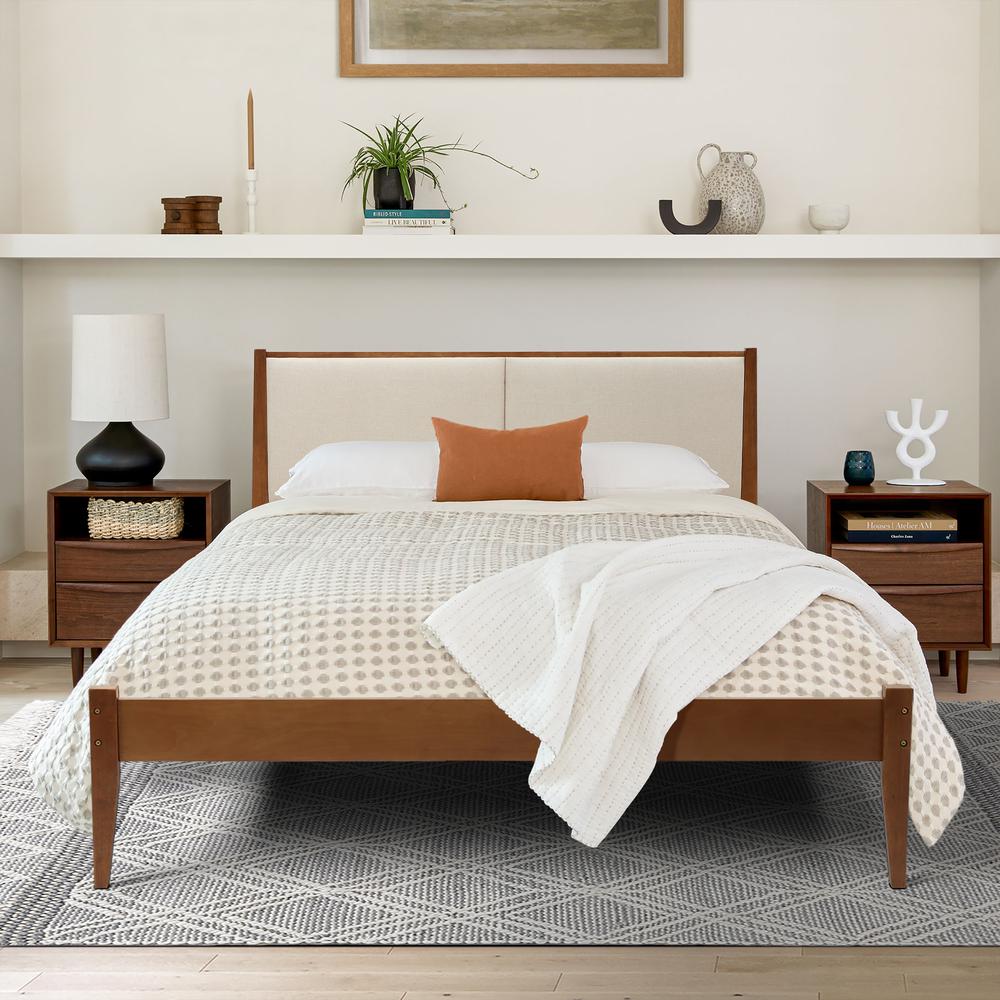Modern Beige Upholstered Headboard and Wood Frame Platform Bed Set, Queen. Picture 7