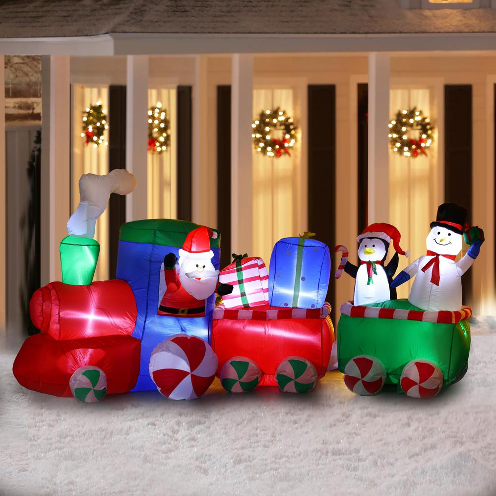 12Ft Santa Snowman Train Inflatable with LED Lights. Picture 2