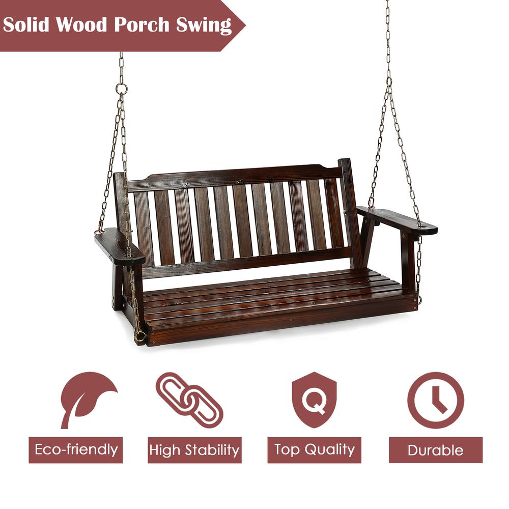 Torch Wood Front Porch Swing with Chains. Picture 8