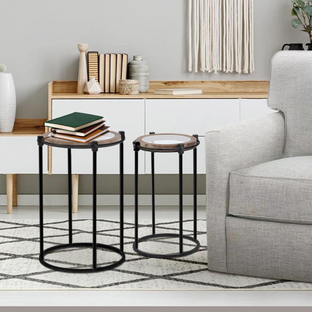 2-Piece Nesting Metal and Glass Round Accent Table. Picture 8