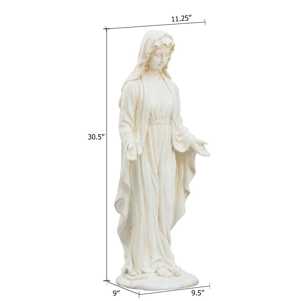 30.5" H Virgin Mary Indoor Outdoor Statue, Ivory. Picture 14