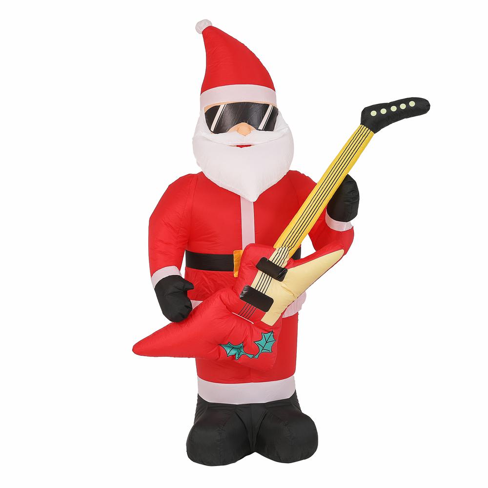 7Ft Rocking Santa with Guitar Inflatable with LED Lights. Picture 1