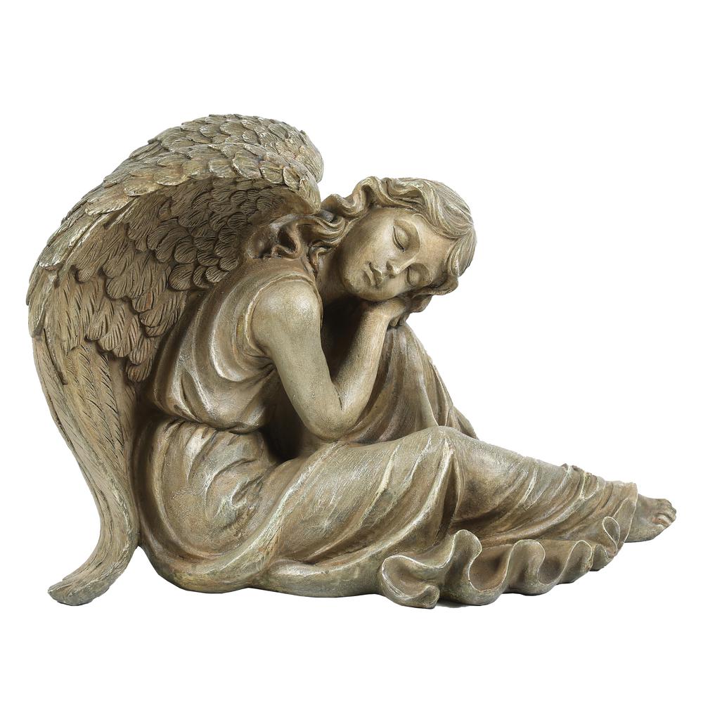 Weathered Brown MgO Sleeping Angel Statue. Picture 1