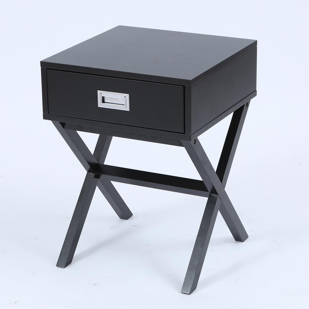Black X-Leg Accent End Table with Storage. Picture 2