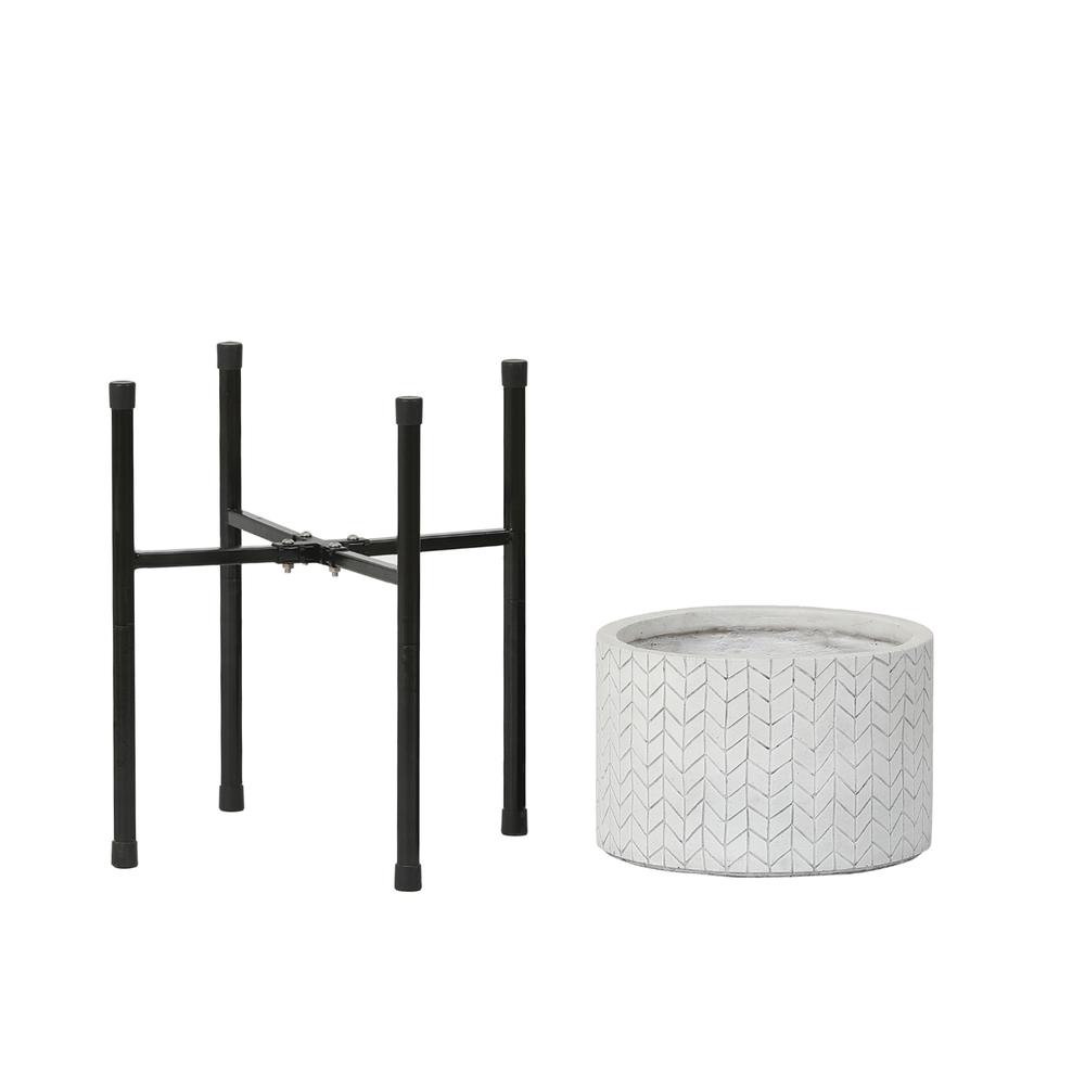 LuxenHome White Cube Design 12.2 in. Round MgO Planter with Metal Stand. Picture 3