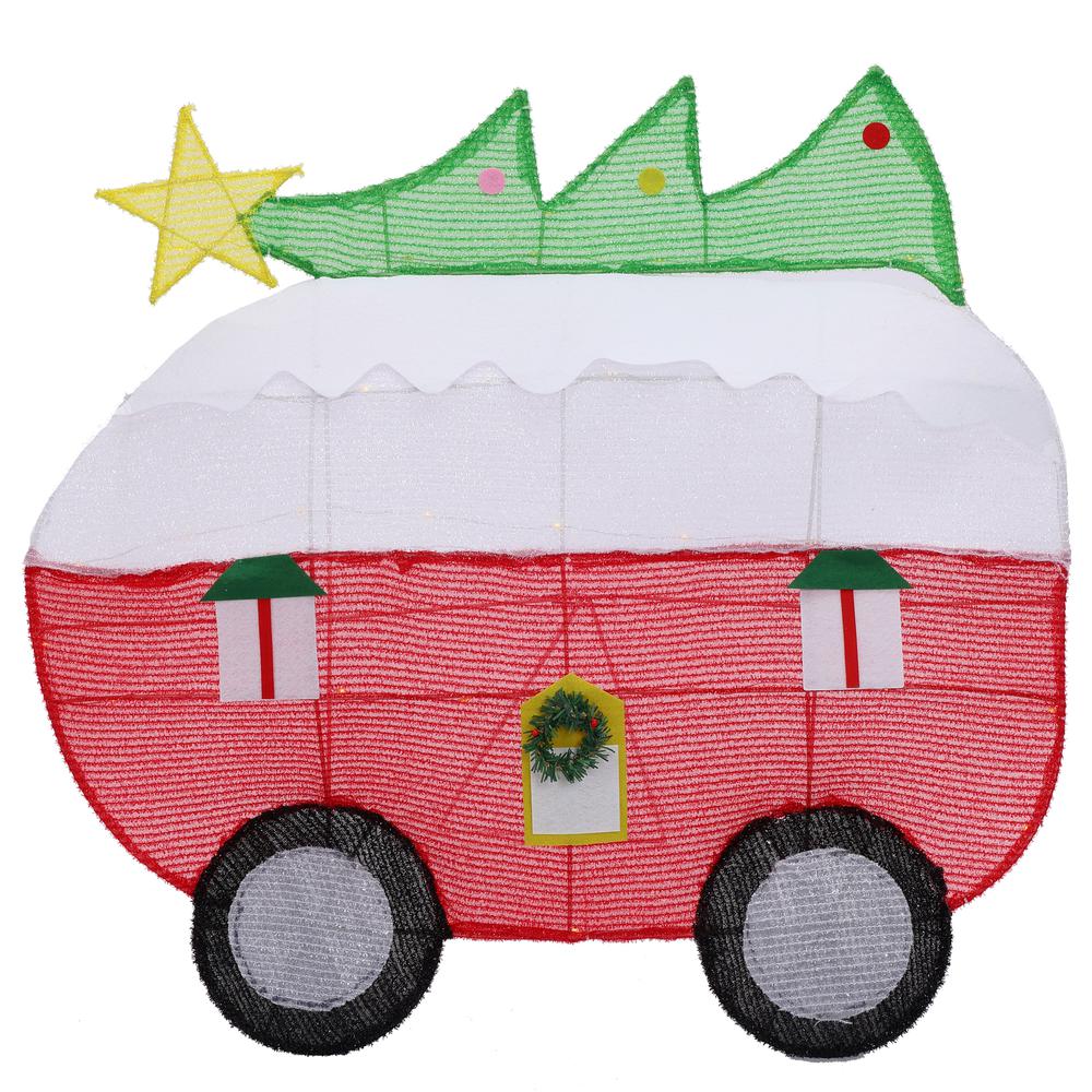 Red and White Camper with Tree Lighted Indoor Outdoor Holiday Decoration. Picture 5