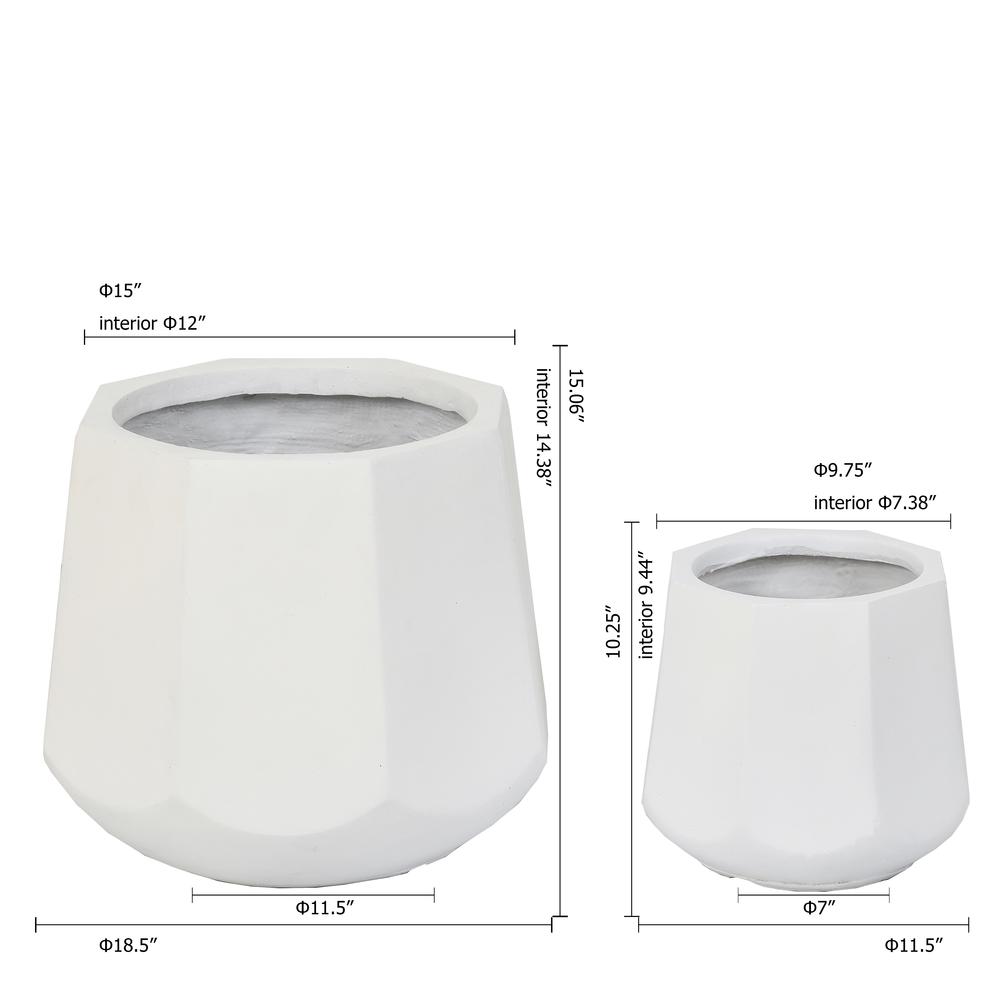 2-Piece White Finish Round MgO Planters. Picture 8