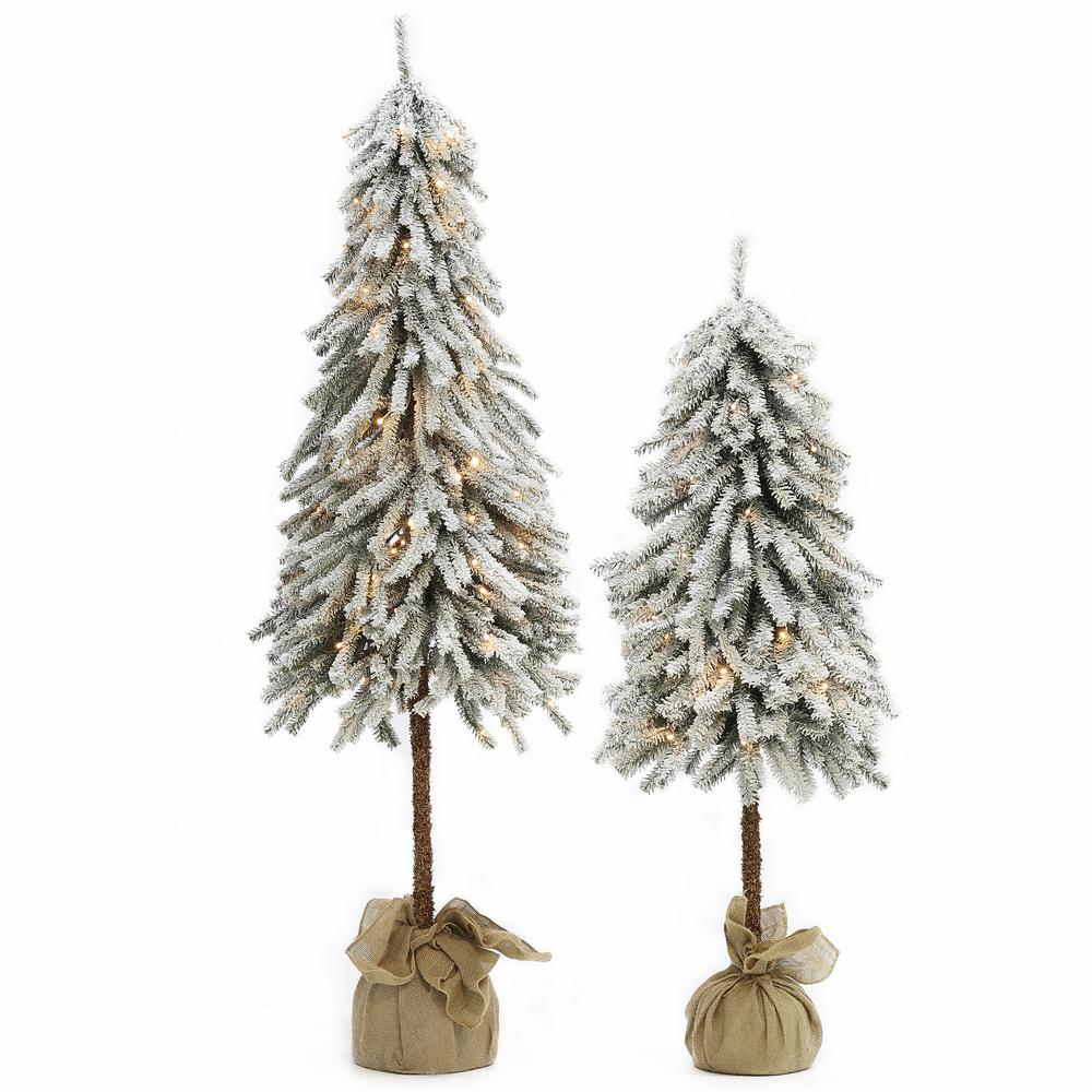 Set of 2 Pre-lit Snow-Flocked Potted Artificial Christmas Tree. Picture 5