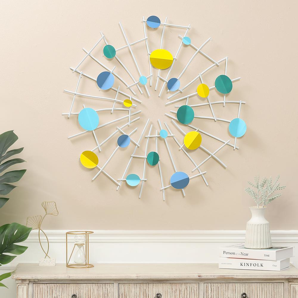Multi-Color Discs & White Web Metal Abstract Wall Decor. Picture 2