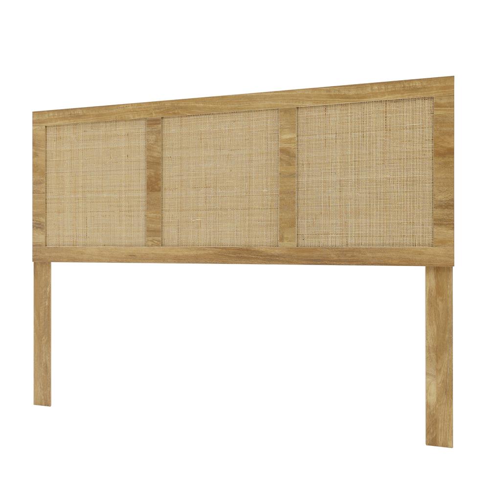 Oak Finish Manufactured Wood with Natural Rattan Panels Headboard, Queen. Picture 2