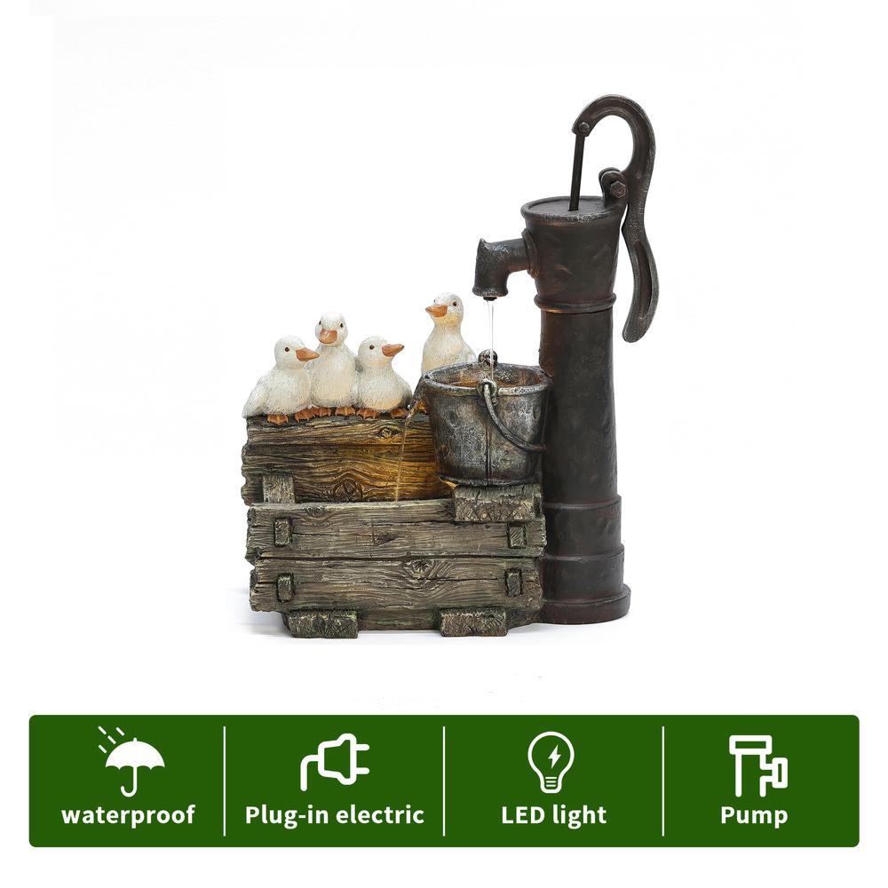 Farmhouse Crate and Baby Ducks Resin Outdoor Fountain with LED Lights. Picture 7