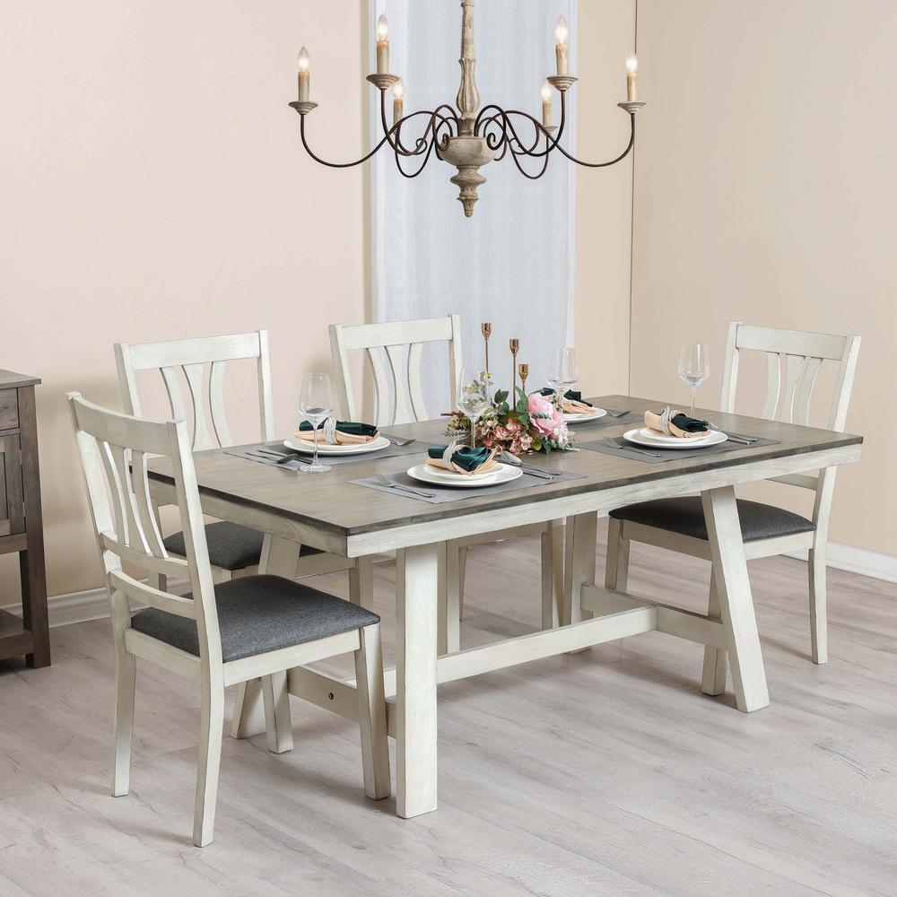64.5" Rectangular Distressed Off White and Rubberwood Dining Table. Picture 8