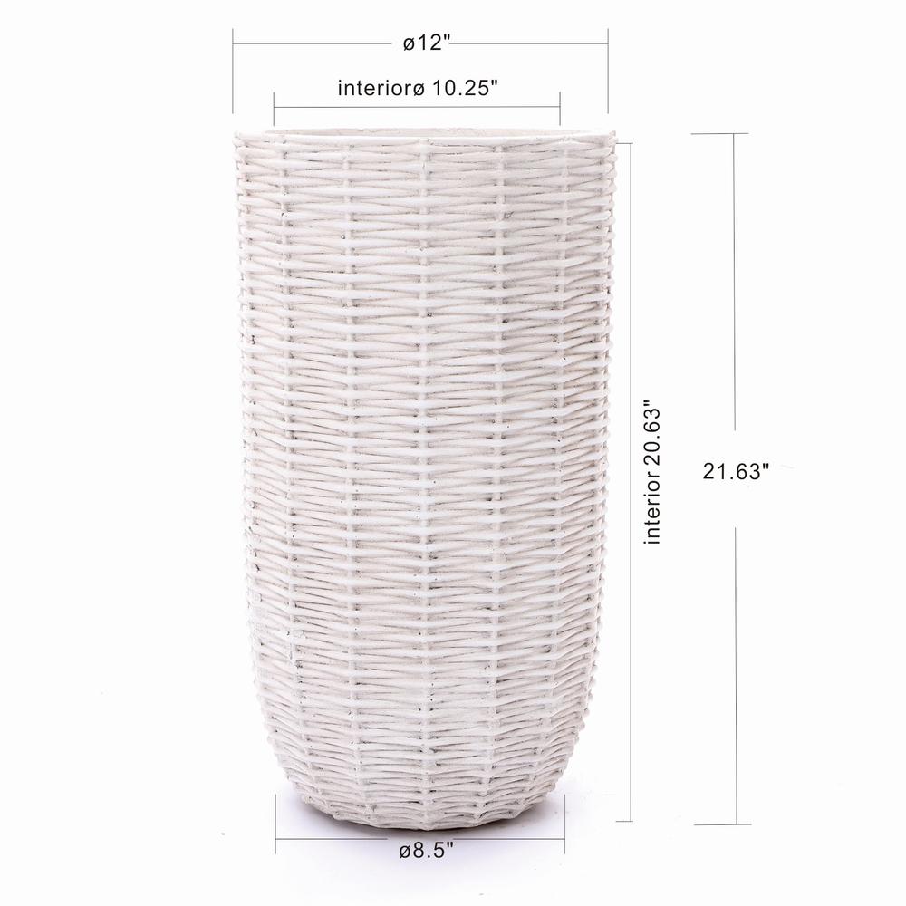 Off White MgO Wicker 21.6-in Tall Round Planter. Picture 7