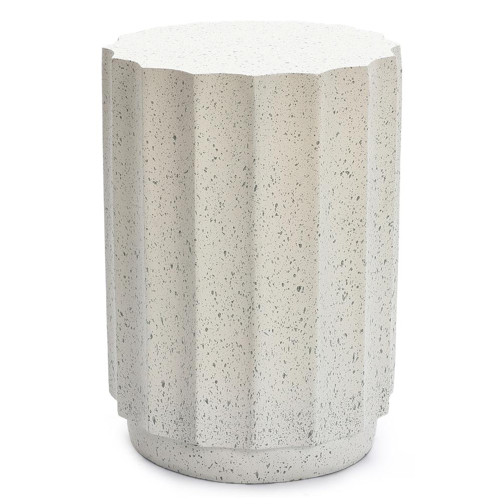 Off White with Gray Cement Fluted Round Indoor Outdoor Side and End Table. Picture 1