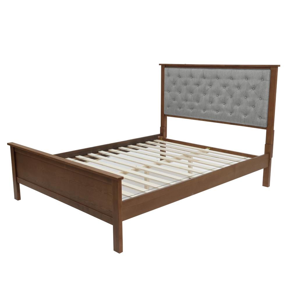 Farmhouse Gray Upholstered Queen Platform Bed Headboard and Wood Footboard Set. Picture 9