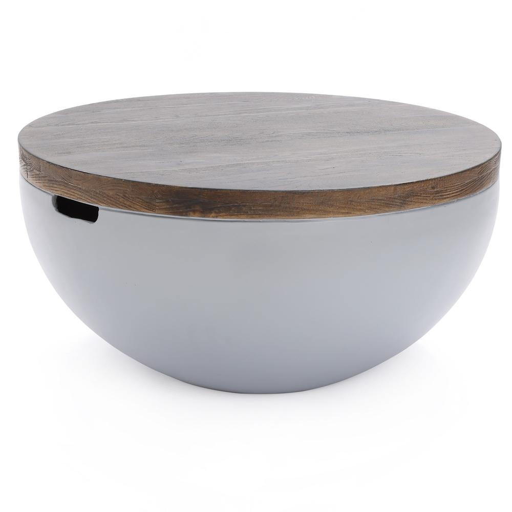 Gray and Brown MgO Round Coffee Table, Indoors and Outdoors. Picture 4