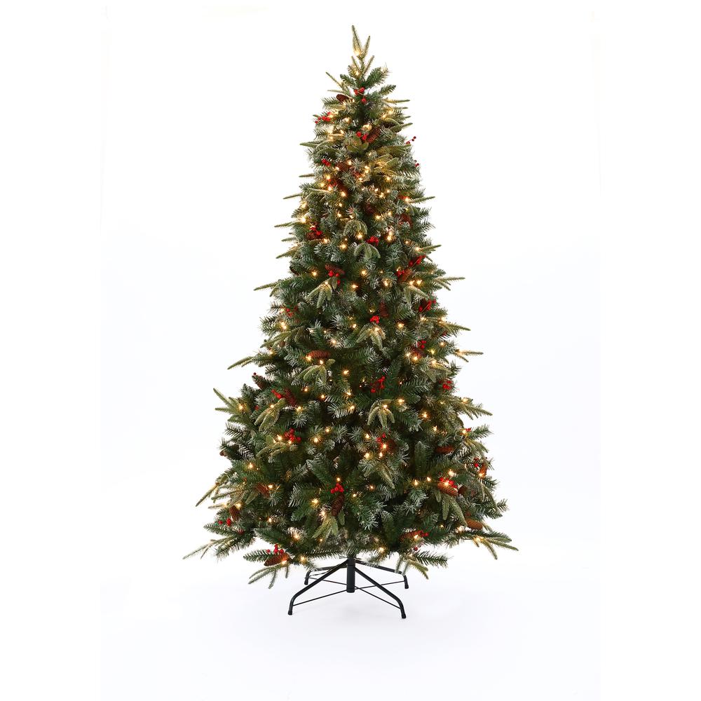 7Ft Pre-Lit LED Artificial Full Pine Christmas Tree with Pine Cones and Red Holly Berries. Picture 6