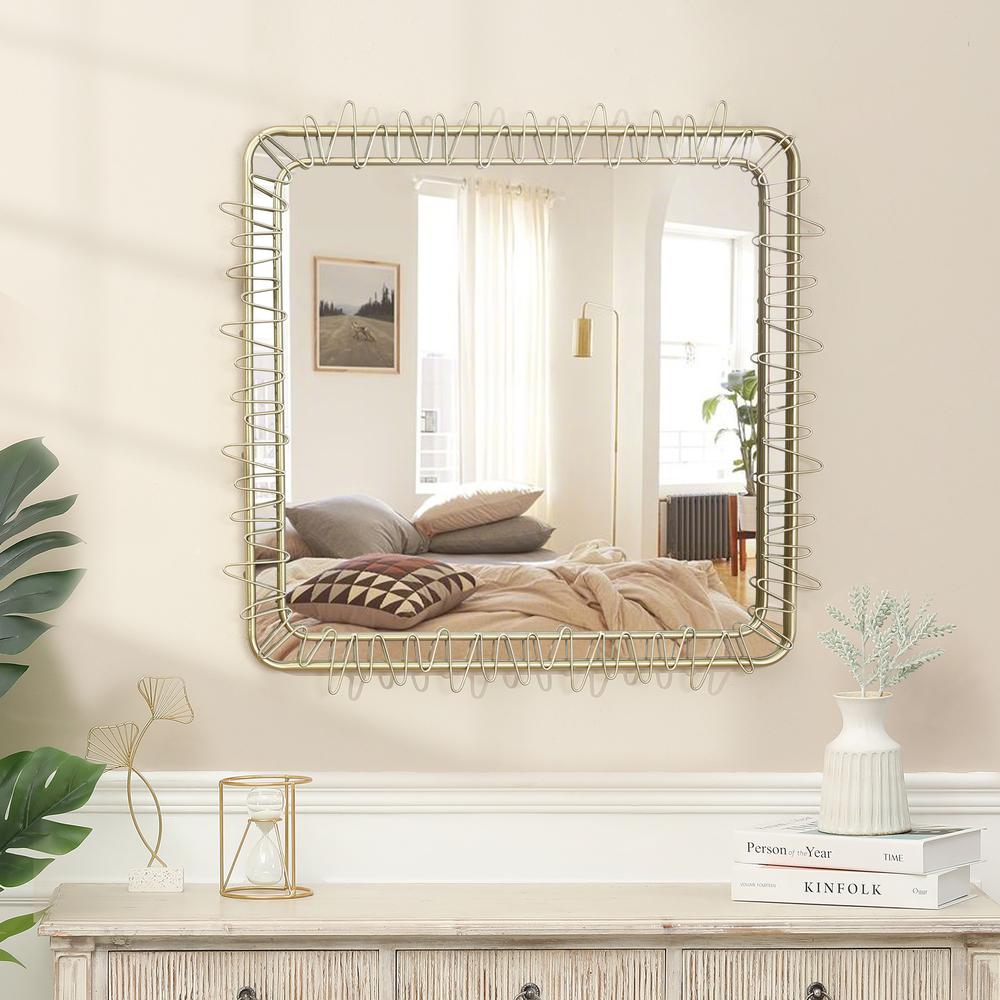 Gold Metal Frame 30.2-In Square Accent Wall Mirror. Picture 6