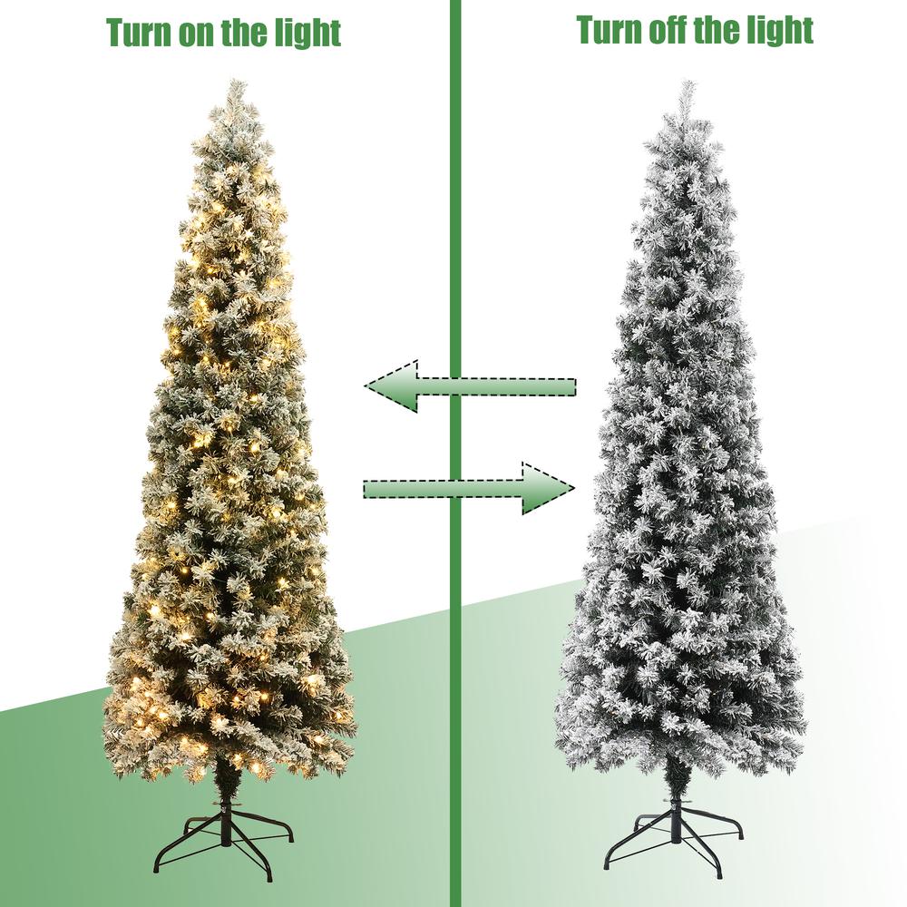 7Ft Pre-Lit LED Artificial Flocked Slim Fir Christmas Tree. Picture 11