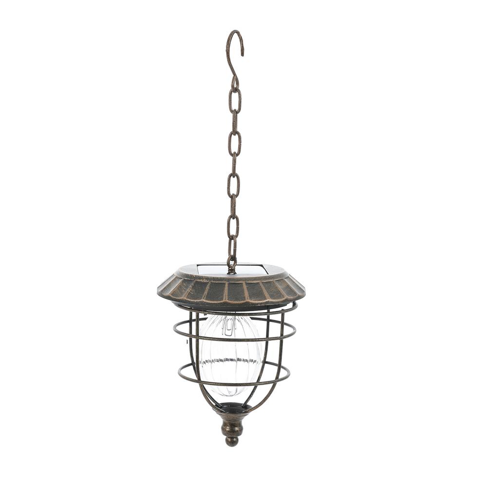5.9in. Dia. Solar Hanging Accent Globe Light in Iron Lantern. Picture 1