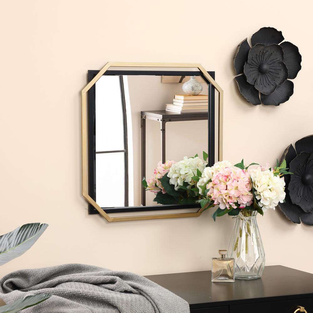 Gold and Black Metal Floating Frame Wall Accent Mirror. Picture 5