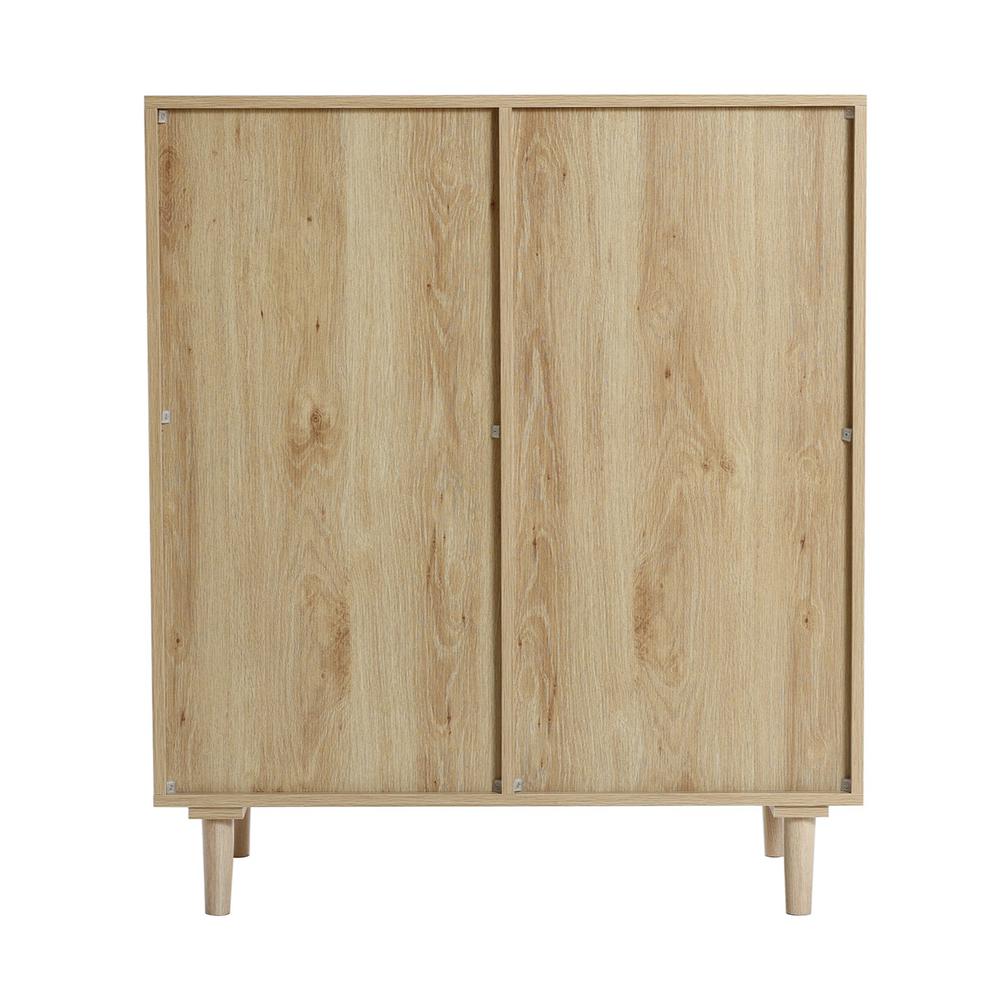 White Oak Finish Wood and Rattan 1-Door 4-Drawer Storage Cabinet. Picture 6
